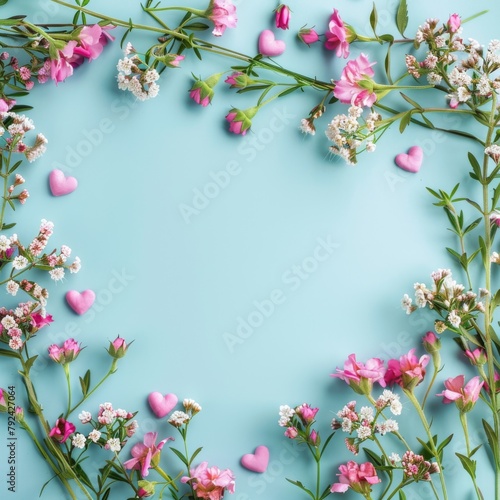 Pink and White Flowers on Blue Background