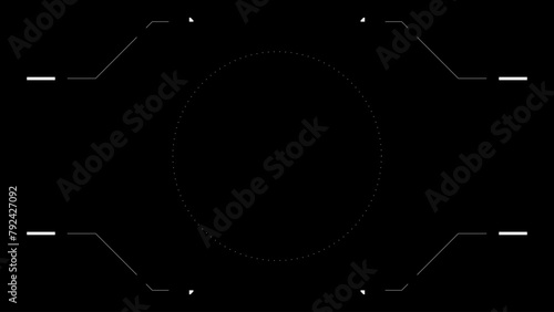 Futuristic glitchy HUD aim. Cyberpunk style distorted HUD screen. Tech user interface hologram screen for game, movie, drone footage, VR. Overlay template. Cyber, tech concept.