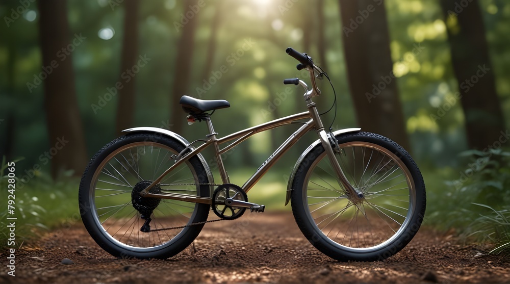 A model of a shiny new bicycle in a d nature background setting.generative.ai