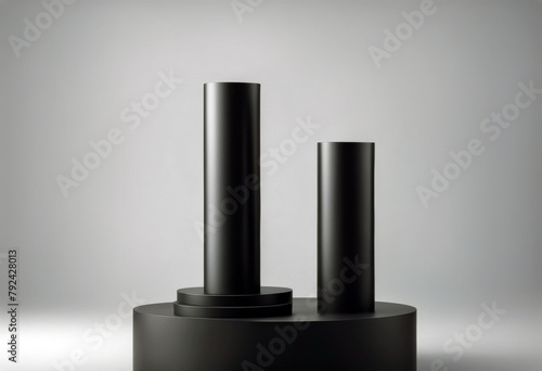 'product podium render triple Minimal Blank black 3d mockup Empty pedestal background cylinder showcase Stand stage poduim three-dimensional advertisement advertising'