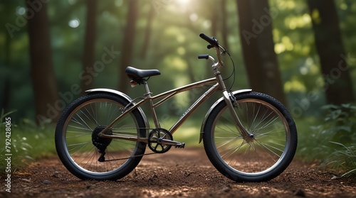 A model of a shiny new bicycle in a d nature background setting.generative.ai © Neelam