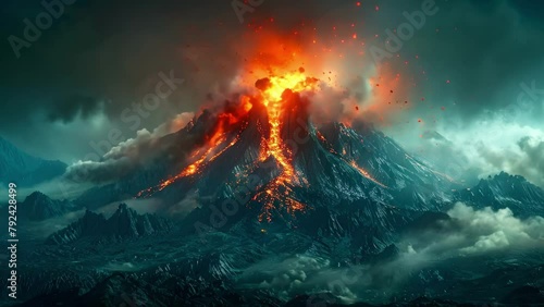 Mythic Eruption: Olympus' Fiery Symphony. Concept Fantasy, Mythology, Action-packed, Fiery, Adventure photo