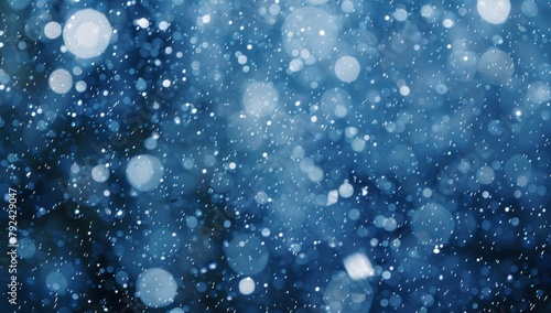 A dark blue background with rain falling down, light snowflakes falling in the sky