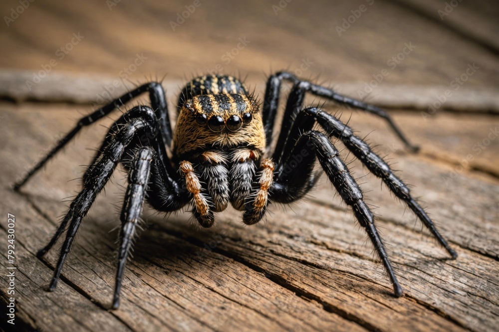 Close-up of spider on wood Close-up of spider on wood
