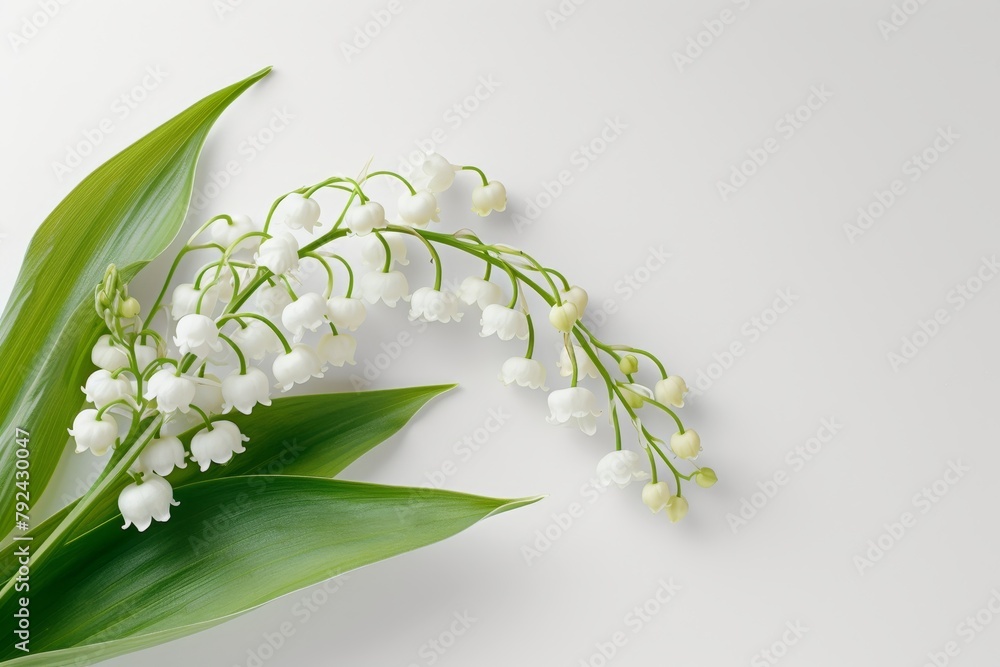 Zoomed in image of Lily of the valley blossom on white backdrop Stock ...