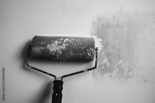 Zoom in on paint roller on wall
