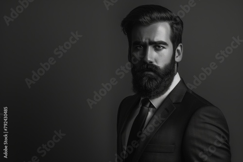 Young man in suit posing for portrait with beard