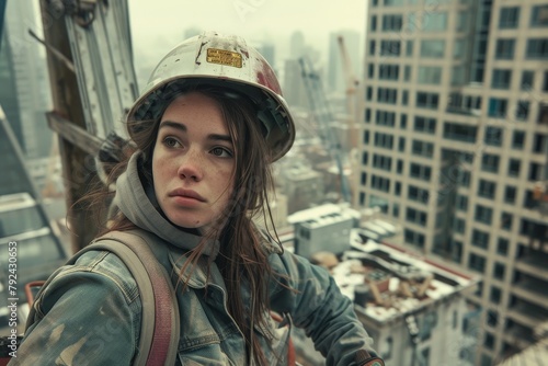 Young woman constructing city