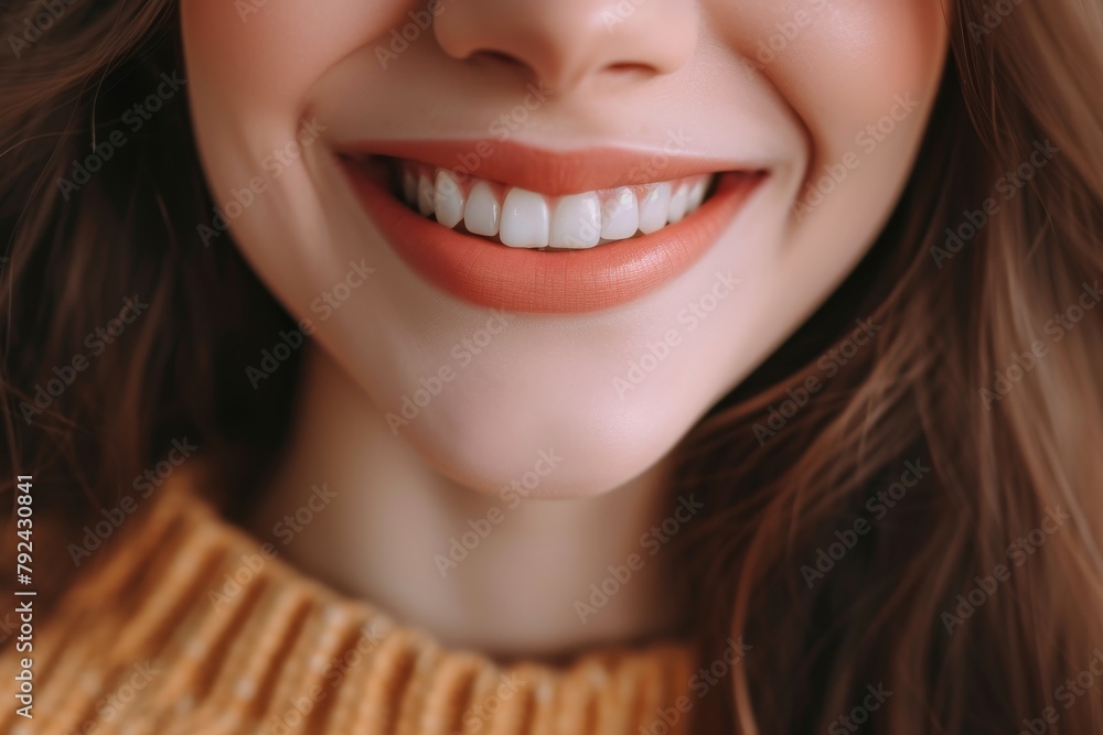 Young woman with a stunning smile displaying white teeth against an open backdrop Young woman with a stunning smile displaying white teeth against an open backdrop