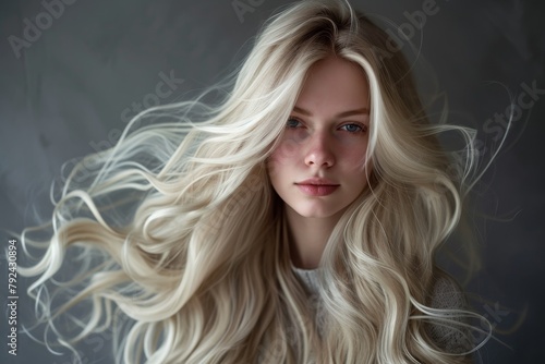Young woman with long beautiful wavy blonde hair