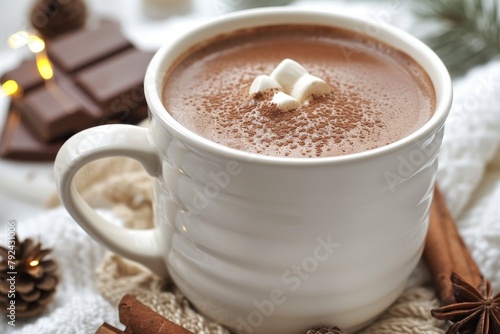 Yummy hot cocoa in a white cup