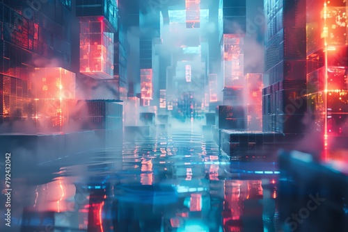 Explore the depths of creativity with a 3D voxel art representation of futuristic technology submerged in an underwater realm  presenting a unique and captivating perspective