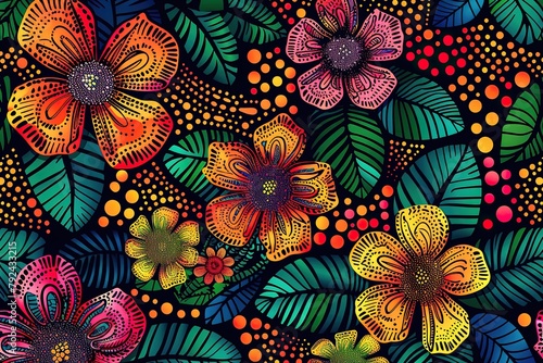 Flower image color background  ethnic pattern of textile art