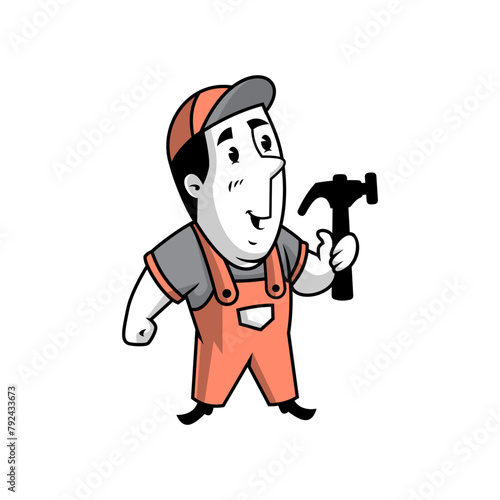 cartoon character of a handyman with a hammer.