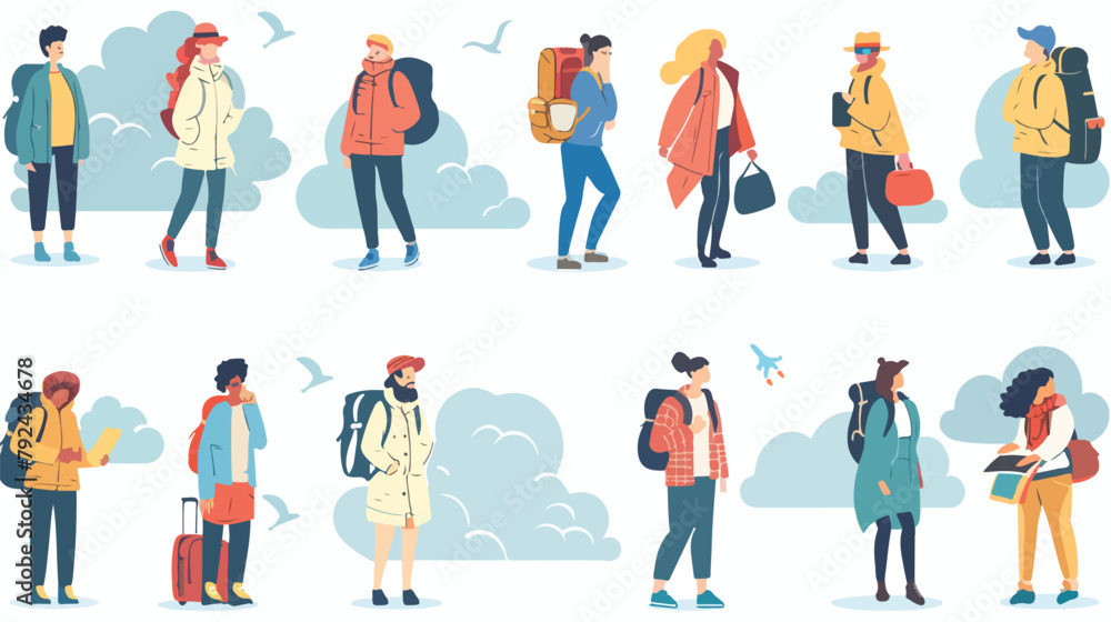 Set of people looking at sky colored vector illustr