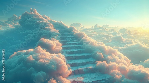 Stairway to heaven among the sea of clouds. Religious background. © pengedarseni