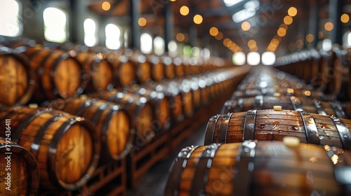 whiskey bourbon scotch barrels in an aging facilityillustration image photo