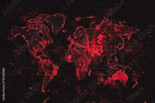 illustration world map in red and black colors © bmf-foto.de