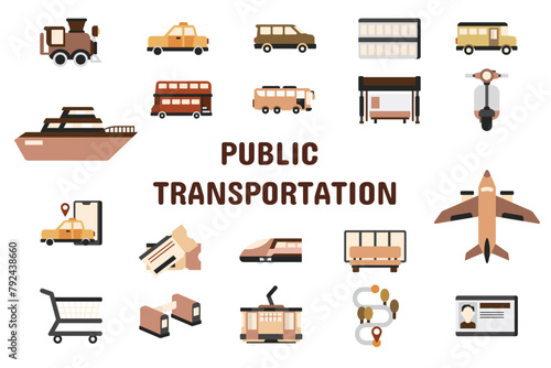 Public Transportation Flat Vector Illustration Icon Sticker Set Design Materials0 x 3000 photo