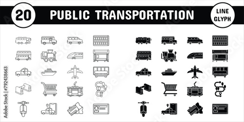 Public Transportation Line Glyph Vector Illustration Icon Sticker Set Design Materials x 4000 photo