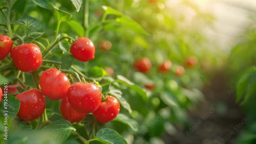 Ripe Red Chili Harvest in Sunlit Greenhouse. Concept Agriculture, Harvesting, Greenhouse, Chili Peppers, Farming Ripe Red Chili Harvest in Sunlit Greenhouse. Concept Agriculture, Harvesting, Greenhouse, Chili Peppers, Farming