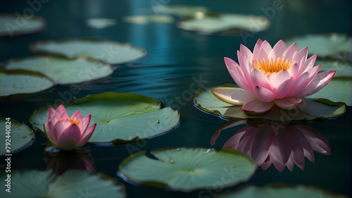 Describe a scene of spiritual beauty where a pink and white lotus rises majestically from radiant turquoise waters