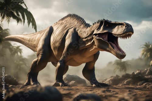 'harsh tyrannosaurus rendering rex 3d prehistoric king nosaurs world three-dimensional ancient angry animal apocalypse armageddon ash background battle carnivorous claw danger dangerous death' © akkash jpg