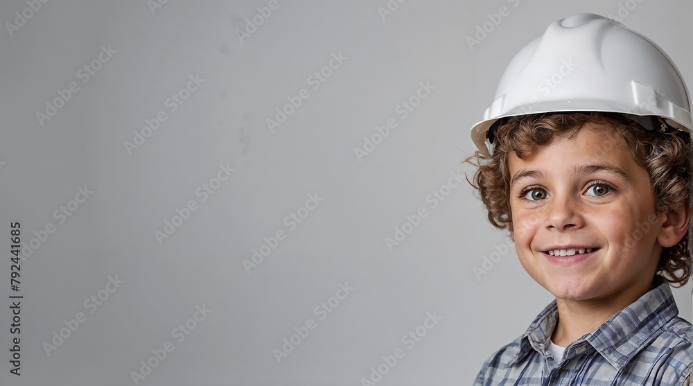 Little boy in a helmet, on a light isolated background. Close-up Little boy in a helmet, on a light isolated background. Close-up