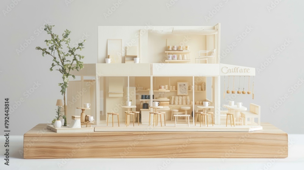 A small model of a house with a dining room, kitchen, and living room A small model of a house with a dining room, kitchen, and living room