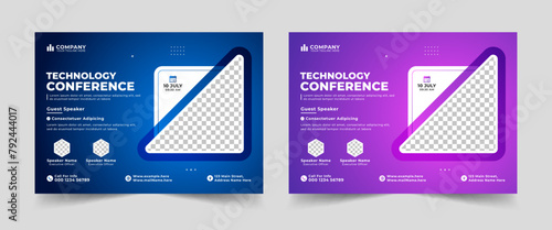 Corporate horizontal business conference flyer template or online webinar and business event banner invitation layout design in a4 size