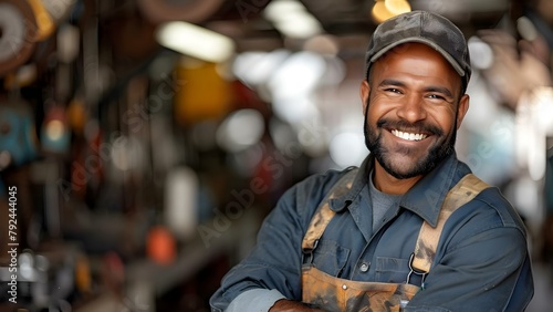A Smiling Car Mechanic at His Repair Shop. Concept Car Mechanics, Smiling Portraits, Repair Shop Settings