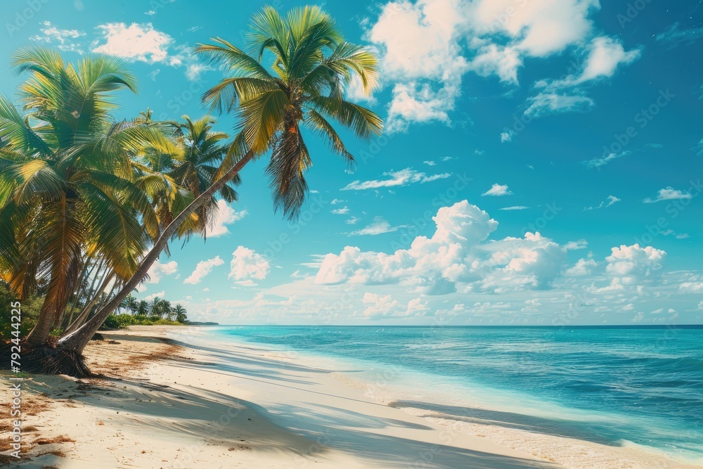 Tropical palm trees on sandy shoreline