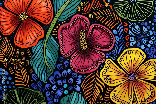 Flower image color background, ethnic pattern of textile art
