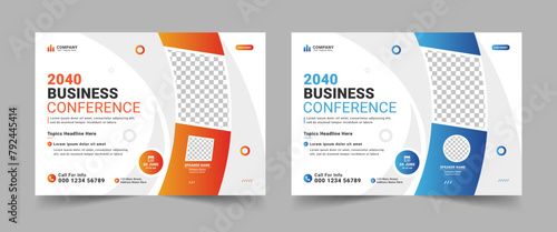 Corporate horizontal business conference flyer template. Marketing Strategies live webinar banner invitation and social media post template. Business webinar invitation design