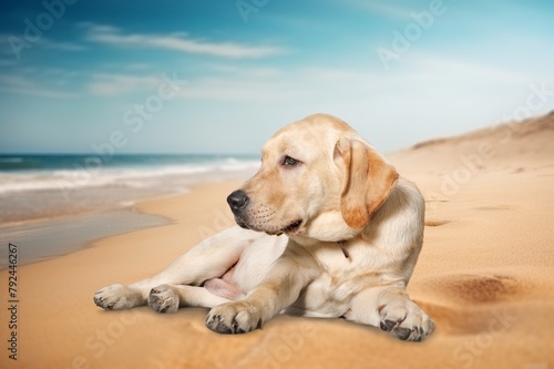 Cute smart dog Enjoying a Summer at the Beach.