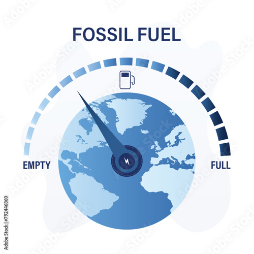 Earth as fuel gauge almost empty. Fossil fuel, concept design for web or landing. Natural resource depletion. Critical state of natural resource depletion