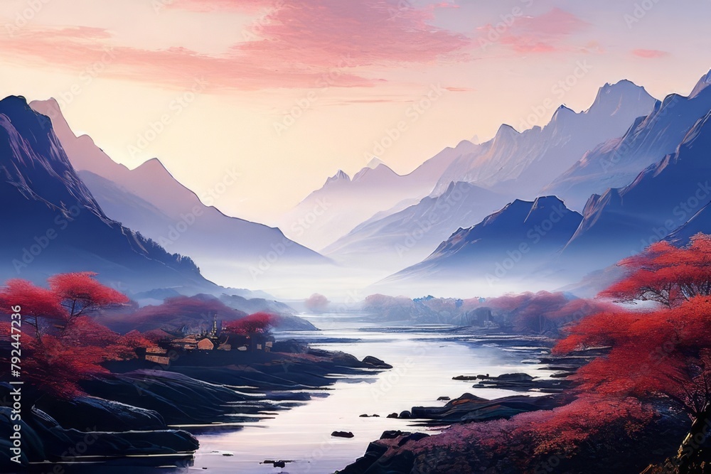 Obraz premium Peaceful landscapes beautiful natural scenery of mountains and rivers