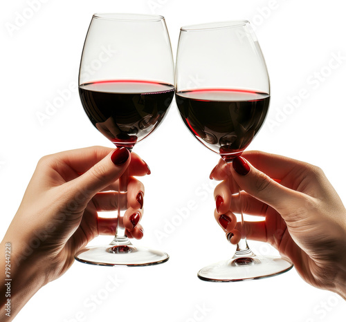 hands holding red wine glasses toast isolated on transparent background