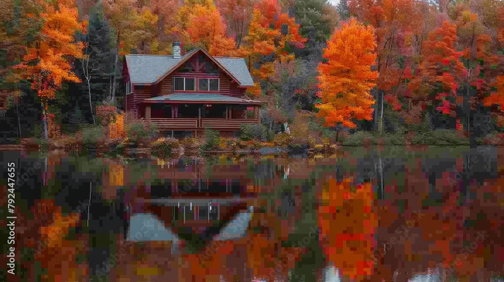 Fototapeta premium Nice modern triangular house near lake