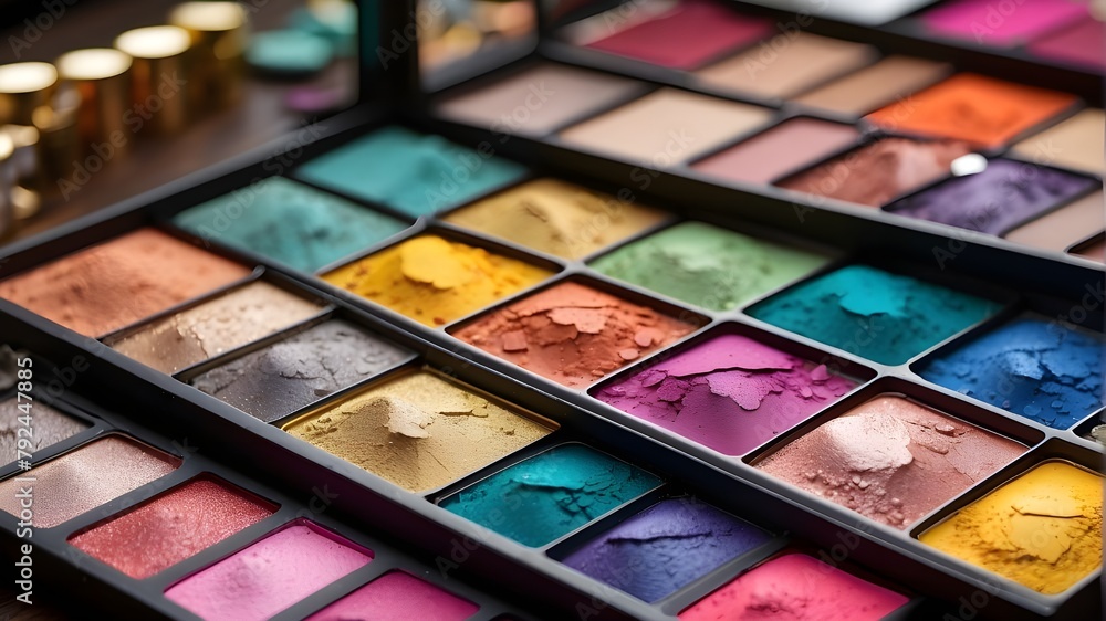 Vibrant eyeshadow palette with bold, contrasting colors Vibrant eyeshadow palette with bold, contrasting colors