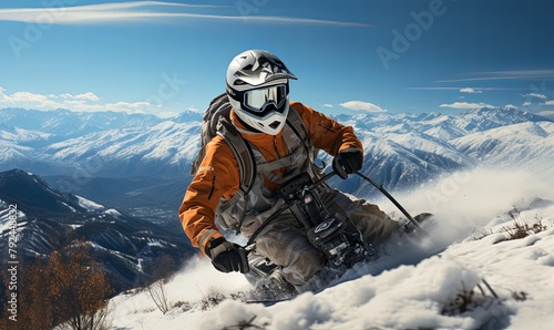 Man Ascending Snowy Mountain © uhdenis