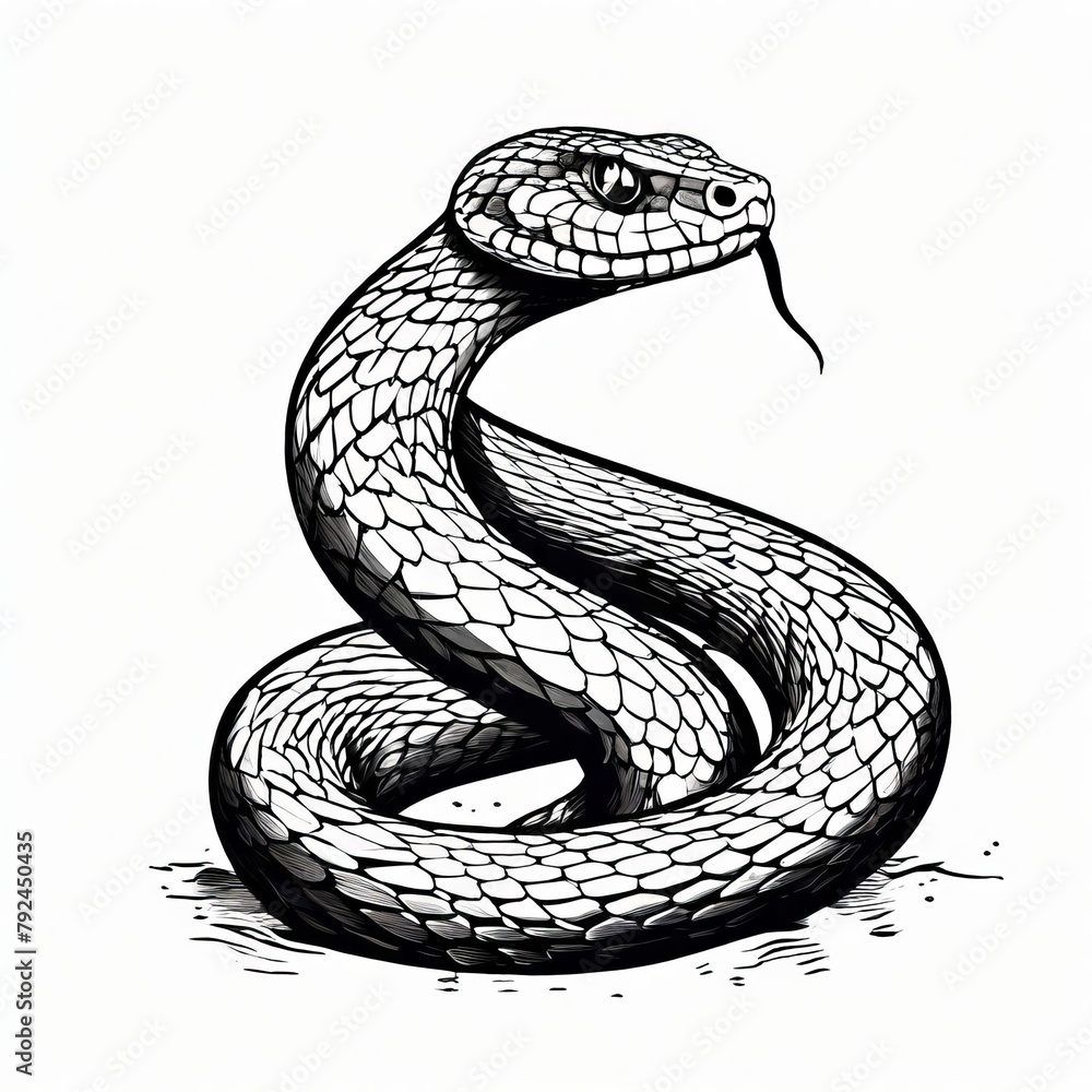 Fototapeta premium Black and White Snake on Dark Background. Generative AI