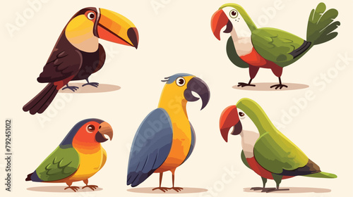 Set of vector flat cartoon tropical exotic birds se