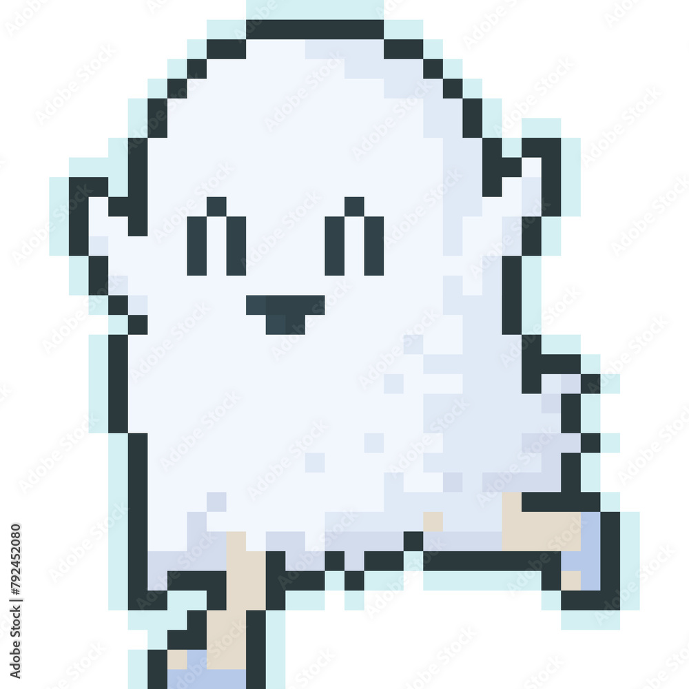 Pixel art happy running ghost character Pixel art happy running ghost character