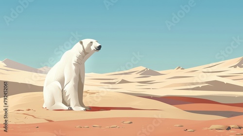A reflection on global warming. Polar bear sitting in a latex tub In the far background is a power plant.