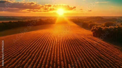 Sundown Over Mato Grosso Soy Fields. Concept Landscapes, Nature Photography, Agriculture, Sunsets, Brazilian Countryside photo