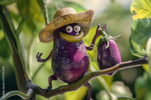 cartoon eggplant in a panama hat photo