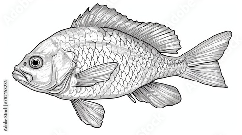 Food Coloring Book: A simple outline of a fish, with scales and fins