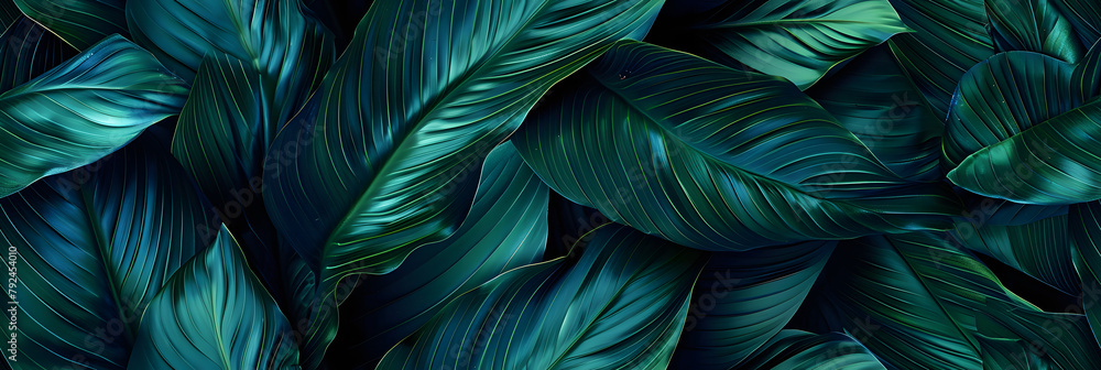 leaves of Spathiphyllum cannifolium in the garden, abstract green texture, nature dark tone background, tropical leaf leaves of Spathiphyllum cannifolium in the garden, abstract green texture, nature dark tone background, tropical leaf