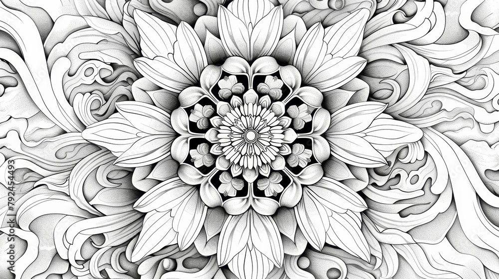 Mandala: A mandala pattern inspired by the ocean, featuring waves and sea creatures Mandala: A mandala pattern inspired by the ocean, featuring waves and sea creatures
